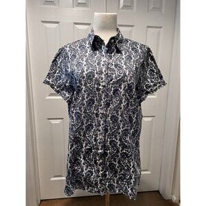 Roper - Blue and White - Paisley - Womens Shirt Blouse - Sz XL - Short Sleeves